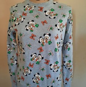 Disney Gray Mickey & Minnie Holiday Sweatshirt with Red and Green Accents